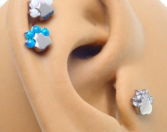 internally threaded ,Paw Print Opal / CZ Implant Titanium Flatback Piercing 18g, 16g, 14g