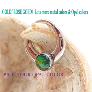 14G /16G implant titanium hinged seamless clicker with 5mm fire opal, septum daith piercings, choose custom opal  color