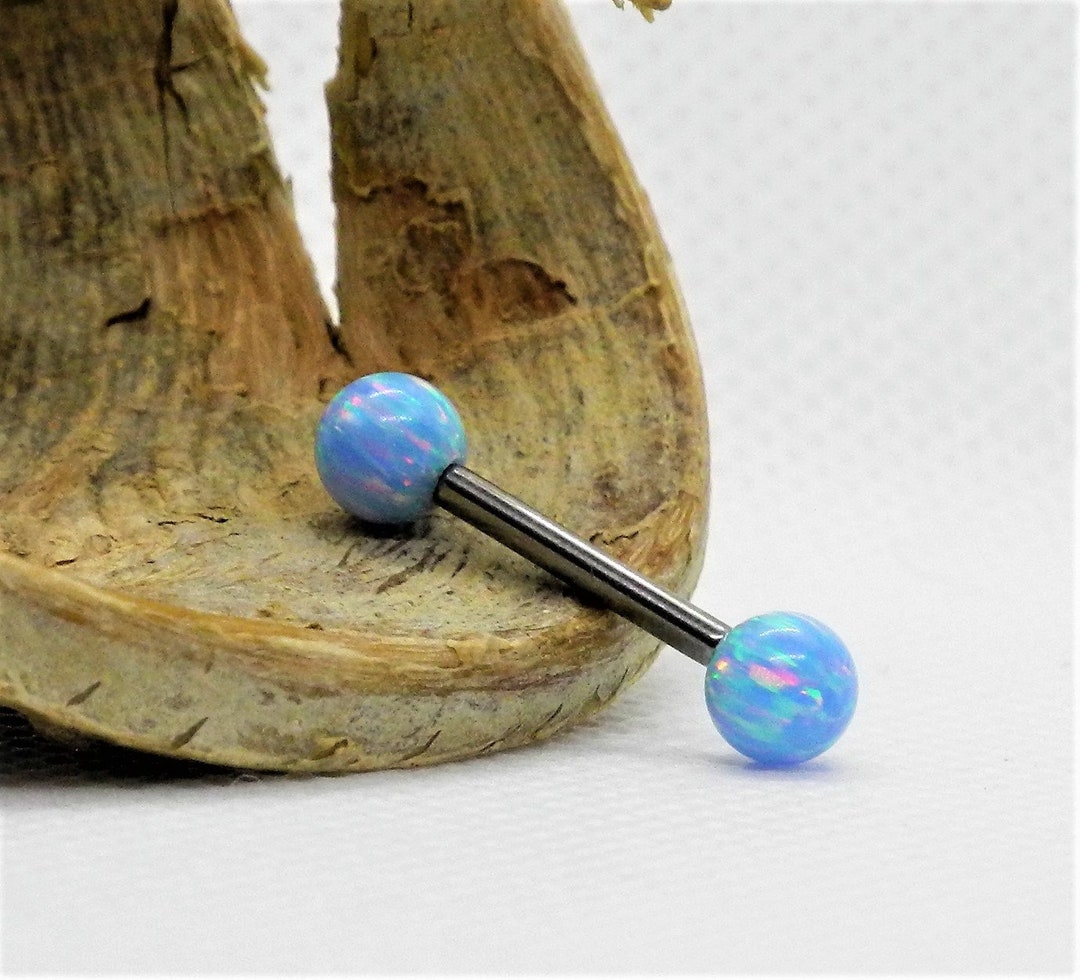 Cornflower Blue Opal Ball Internally Threaded Implant Titanium Nipple