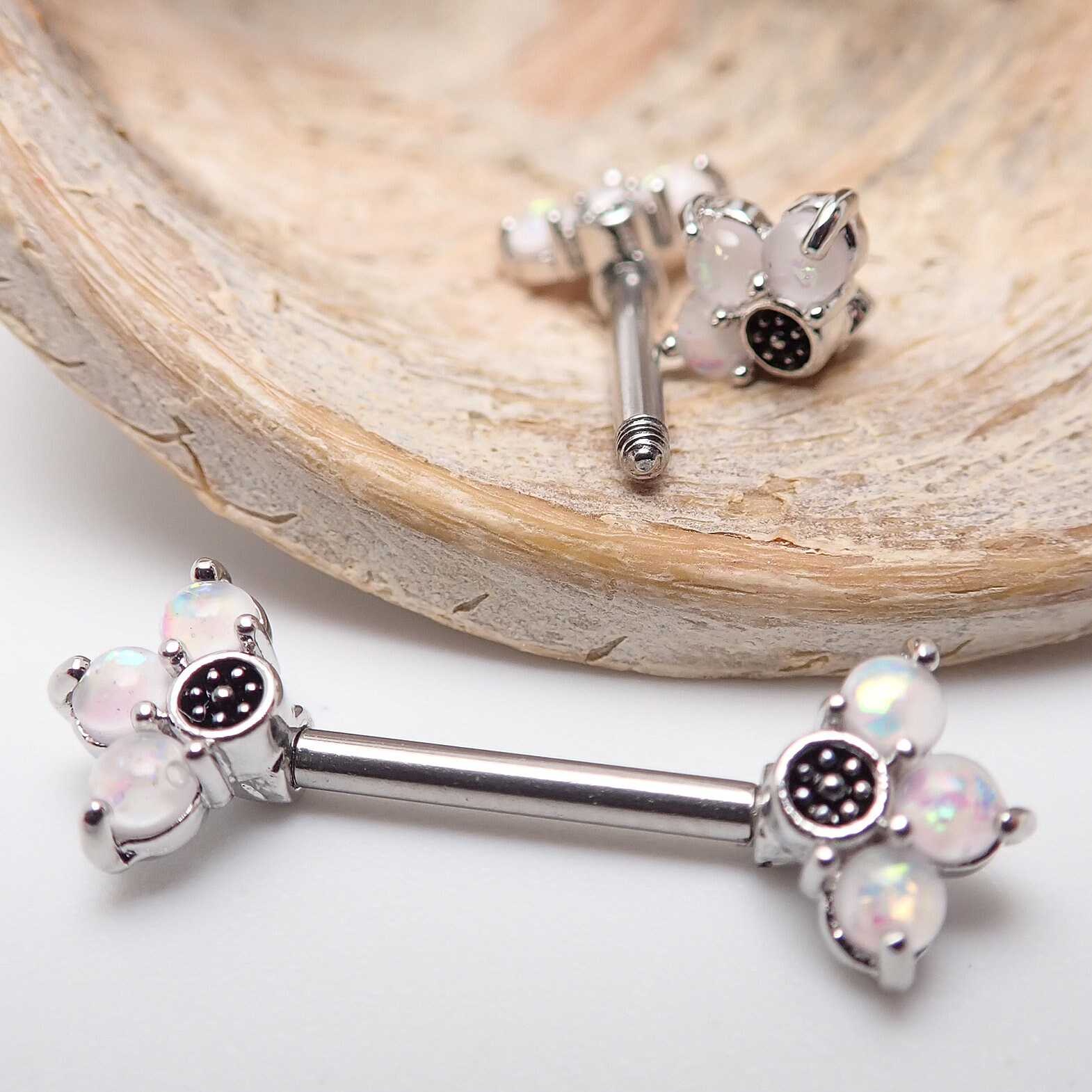Mystical Flower Nipple Bar with Synthetic Opal main image 1