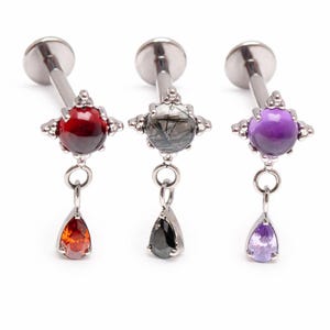 Titanium Flatback Piercing: Natural Stone Internally Threaded Labret