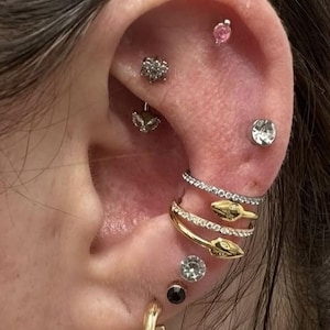 Implant Titanium wrap around snake Clicker with CZ Stones in 16g-8mm, 10mm, conch, lip, helix, tragus