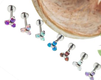 Opal Trio-Cluster Implant Titanium Flatback Piercing 18g, 16g, 14g