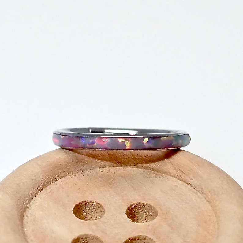 16g Inlaid Opal Surgical Steel Hinged Clicker Segment Hoop Ring Lip, Septum, Daith, Tragus, Nose, Helix, etc...