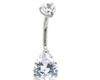 Implant Grade Titanium Belly Piercing, CZ Stone, Hypoallergenic, 10mm