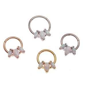 White fire Opal septum / daith hinged clicker gold dipped  Gold/Rose Gold/ Silver Clicker 16g