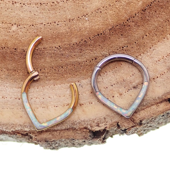 Implant Grade Titanium Blue Opal Inlay Septum Daith Clicker Hinged Hoop Ring Implant Grade Titanium Blue Opal Inlay Septum Daith Clicker Hinged Hoop Ring