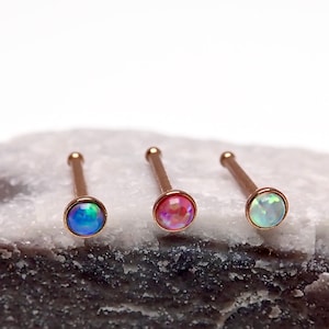 nose stud choose  opal color , cabochon Opal Stone Rose Gold Surgical Steel Push Pin Nose Ring Stud 20g sold in single