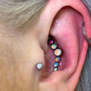 Long Pastel Mix Opal Cluster Implant Titanium Flatback Piercing 18g, 16g, 14g