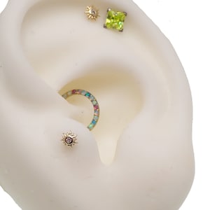 Implant titanium hinged clicker hoop , pastel fire stone  Opals , 8mm, 10mm  Clicker · Septum, Helix,Daith ,Conch ·16g