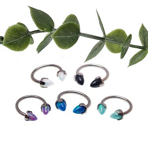 Titanium 16g 4mm Opal spike coned horseshoe ring ( Daith, Lip, Cartilage, Septum, Ears)