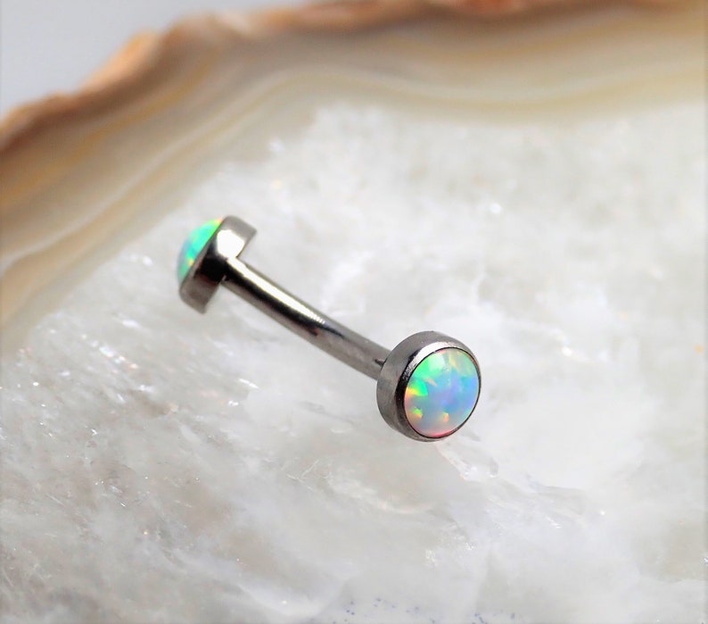 16G (1.2mm) Titanium Internally Threaded Curve Barbell with Fire Opal Flat Ends 