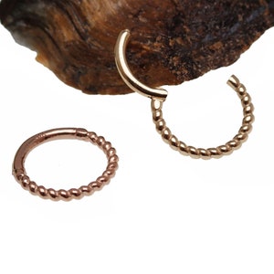 Clicker retorcido de oro real sólido de 14k - tabique, hélice, daith 16g 8mm
