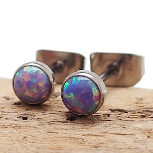 Pair of Multi Lavender Opal 3mm, 4mm, 5mm Hypoallergenic Implant Titanium Earrings - For Sensitive Ears