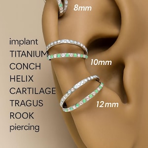 Implant titanium Double Layer Kiwi green /CZ  8mm, 10mm, 12mm, Conch/Tragus/Rook/Septum/helix ,hypoallergenic  16g clicker hoop