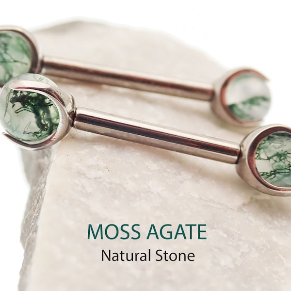 Anillos de barra para pezón de titanio con implante de ÁGATA MUSGO, con rosca interna, de ópalo, 12G y 14G, para implante de pezón de titanio, industrial, barra.