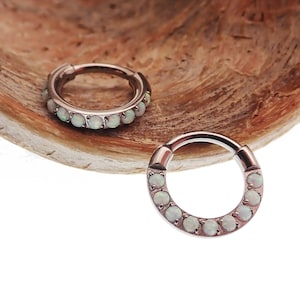 Chunky  Fire opal 8mm Hinged Implant Grade Titanium Clicker · Septum/Daith/Helix/Cartilage/rook/ lip/  · 16g sold in singles, choose style
