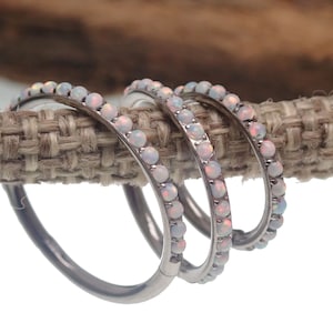 16G • White fire  opal  Clicker •Hinged Clicker Hoop • opal color changing  Clicker • Opal Seamless Hinged Hoop, silver, gold, rose gold