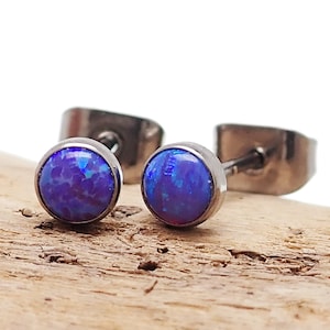 Pair of Sleepy Lavender Opal 3mm, 4mm, 5mm Hypoallergenic Implant Titanium Earrings - For Sensitive Ears