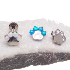 Paw Print Opal / CZ Implant Titanium Flatback Piercing 18g, 16g, 14g
