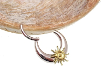 14G /16G implant titanium hinged seamless clicker with gold sun  septum daith piercings 8mm /10mm