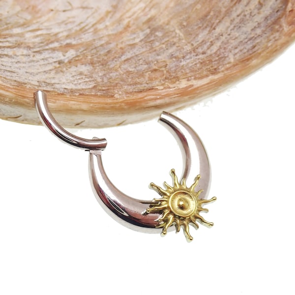 14G /16G implant titanium hinged seamless clicker with gold sun  septum daith piercings 8mm /10mm