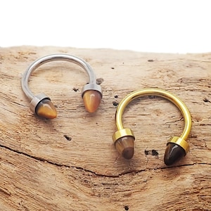 16g Tiger&#39;s Eye Push Fit Implant Titanium 10mm Horseshoe Piercing