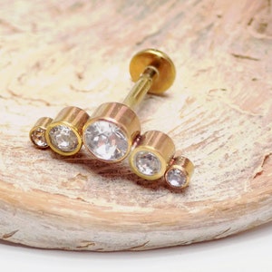 Implant titanium CZ Cluster Push Fit Threadless flatback piercing· Cartilage/Helix/Conch/Pinna · 20g/18g/16g/14g Flatback Stud