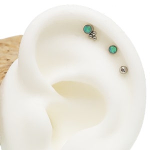 3-Set Opal Helix Implant Titanium Flatback Piercings 18g, 16g, 14g