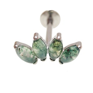 Implant titanium Push fit  threadless MOSS AGATE   Piercing. 20g. 18g, 16g, 14g,  Cartilage, , tragus, conch, ear piercing , hypoallergenic