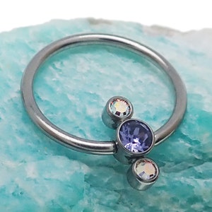 Tanzanite & AB CZ Cluster Implant Titanium CBR 16g
