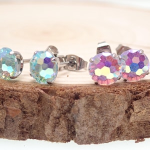 Implant-grade Titanium CZ mermaid earring, stone size 6mm , titanium stud earrings, 100% Hypoallergenic, Sensitive ear, anodizing available