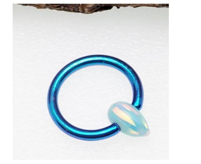 Teal Anodized Implant Titanium CBR Opal Yellow Moon Tear Drop - Etsy