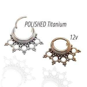 Titan Filigree Hoop mit Perlen gestapelt, Septum/Daith/Helix 16g Hinged Titan Clicker, 8 mm 10 mm