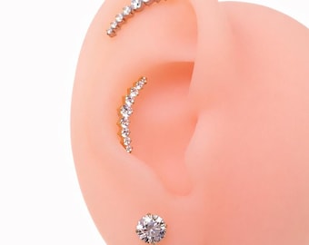 Implant Titanium CZ invändigt gängad plattbackspiercing 18g, 16g, 14g, Enkelpiercing