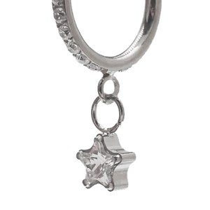 Clear CZ Dangle Heart Implant Titanium 8mm Huggie Clicker 16g