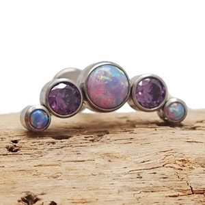 Multi Lavender & Amethyst Opal CZ Cluster Implant Titanium Flatback Piercing 18g, 16g, 14g