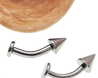 Implant Titanium Curve spike and disc Barbell 16g, 14g, vertical lip, rook, snug, belly pirecing