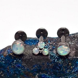 3-Set White Opal Cluster & Flat Opal Implant Titanium Flatback Piercing 18g, 16g, 14g