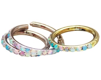 Fire Opal Titanium Clicker Hoop Earring: Daith, Septum, Helix (16g/18g)