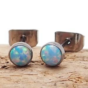 Pair of Cornflower Blue Opal 3mm, 4mm, 5mm Hypoallergenic Implant Titanium Earrings - For Sensitive Ears