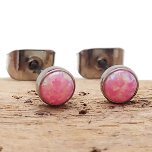 Pair of Rose Pink Opal 3mm, 4mm, 5mm Hypoallergenic Implant Titanium Earrings - For Sensitive Ears