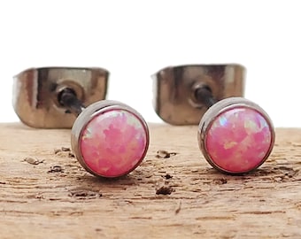 Pair of Rose Pink Opal 3mm, 4mm, 5mm Hypoallergenic Implant Titanium Earrings - For Sensitive Ears