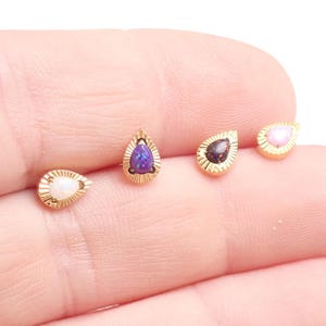 PVD gold fire Opal Teardrop ,Implant Titanium, internally threaded  Flatback Piercing 18g, 16g, 14g, medusa, tragus, ear, conch,piercing