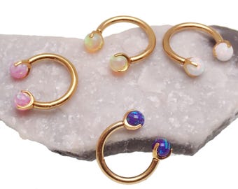 Implant Titanium Gold Fire opal Horseshoe, Septum, nose, daith, tragus, helix, internally Threaded 16g 8mm