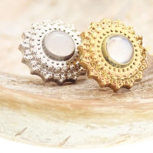 Cloudy Moonstone Implant Grade Titanium Push Fit Flatback Piercing 14g, 16g, 18g, 20g, natural stone, helix, lip, ear, cartilage
