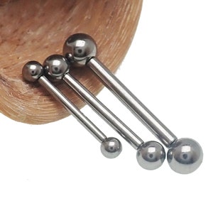 Implant Titanium Ball Push Fit Threadless  barbell,16g, 14g, 12g, both ends remove