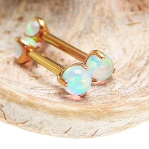Opal Pearly  Implant Titanium internally threaded claw set opal nipple bar rings- 12G 14G implant titanium nipple, gold/rose gold