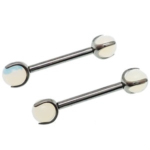 Opalite moonstone Implant Titanium Nipple Bar 14g, 12g