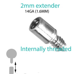 May include: Silver 2mm extender for jewelry making, 14GA (1.6mm) internally threaded.